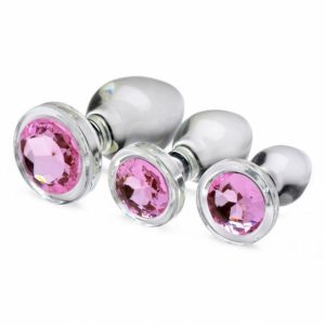 Butt Plugs | Pink Gem Glass Anal Plug Set