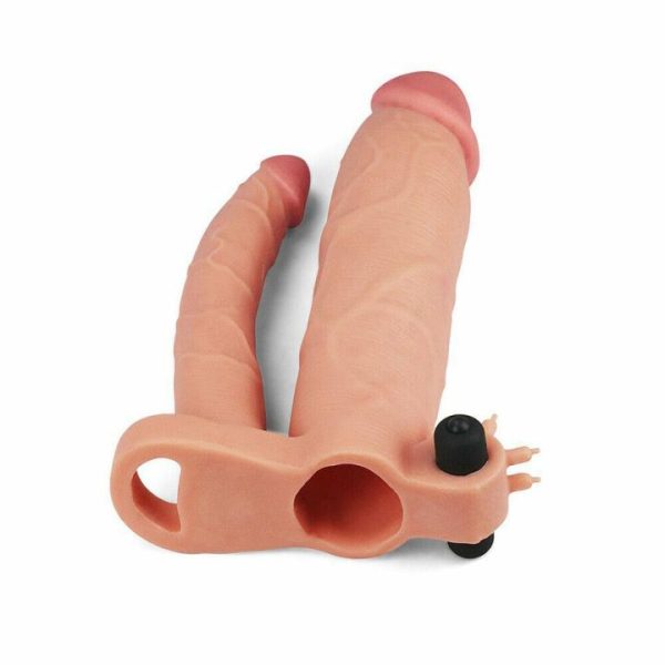 Double Dildos | Lovetoy 3 Inch Vibrating Double Extender Flesh Pink