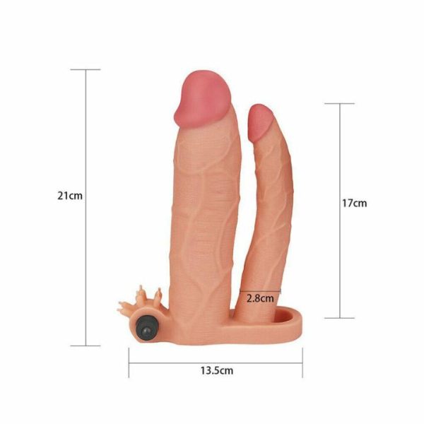 Double Dildos | Lovetoy 3 Inch Vibrating Double Extender Flesh Pink