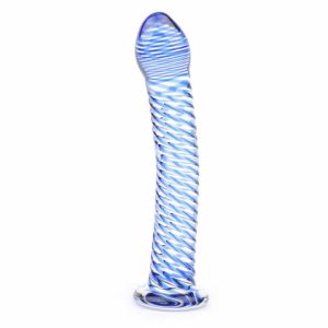 Glass Dildos | Glass Dildo With Blue Spiral Design