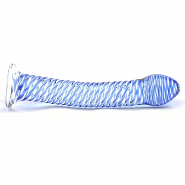 Glass Dildos | Glass Dildo With Blue Spiral Design