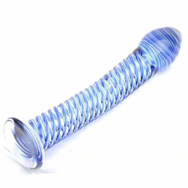 Glass Dildos | Glass Dildo With Blue Spiral Design