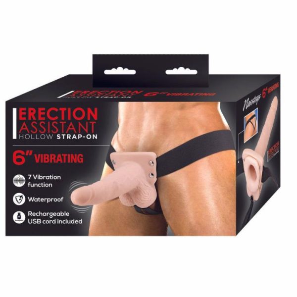 Hollow Strap On Dildos | Erection Assistant Hollow Vibrating StrapOn 6 inch Flesh Pink