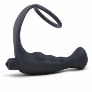 Prostate Massagers | Black Silicone Anal Plug Vibrator with Cock Ring