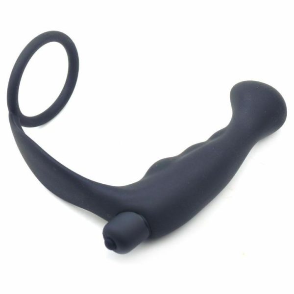 Prostate Massagers | Black Silicone Anal Plug Vibrator with Cock Ring