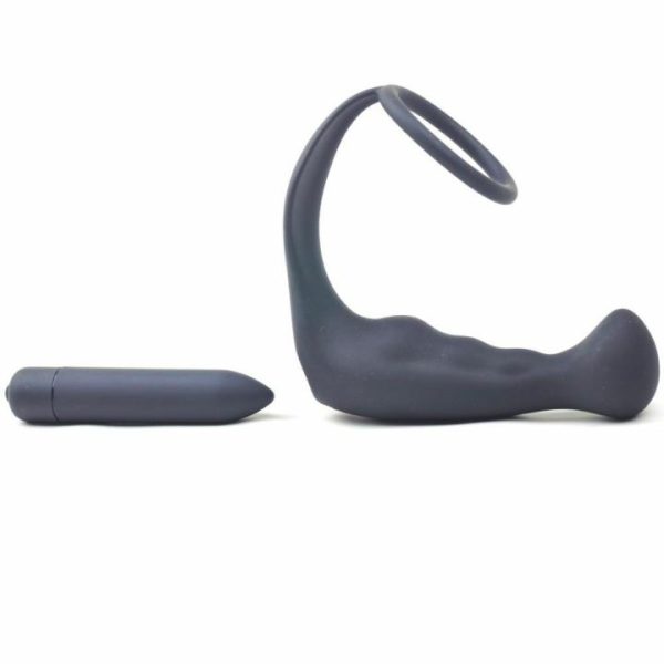 Prostate Massagers | Black Silicone Anal Plug Vibrator with Cock Ring