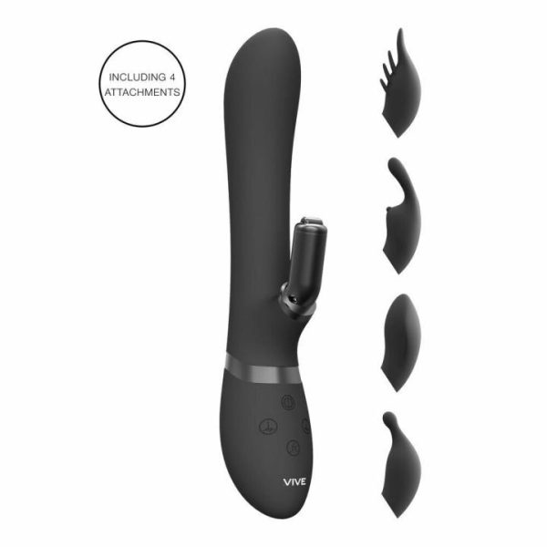 Rabbit Vibrators | Vive Chou Double Action Interchangeable Rabbit Vibrator Black