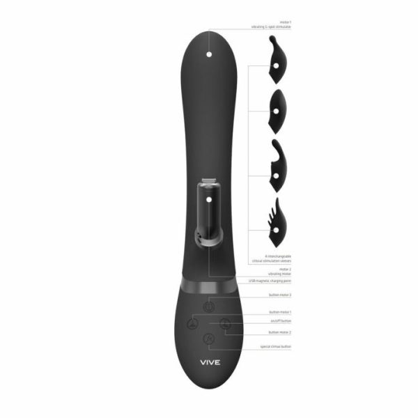 Rabbit Vibrators | Vive Chou Double Action Interchangeable Rabbit Vibrator Black