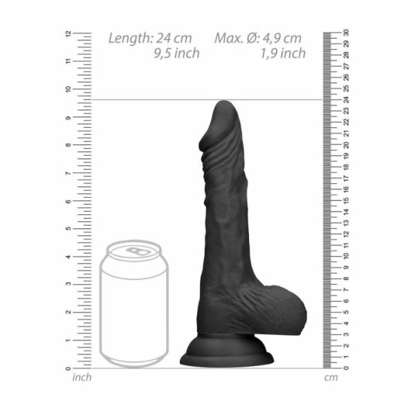 Realistic Dildos | RealRock 9 Inch Dong With Testicles Black