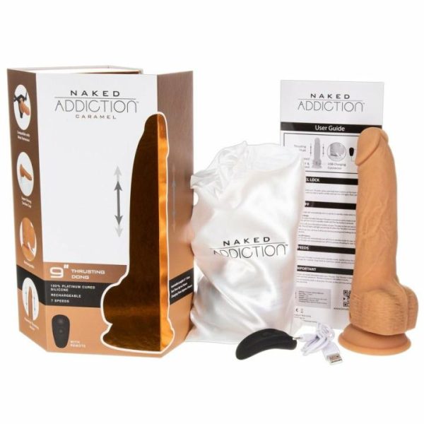 Realistic Vibrators | Naked Attraction 9 Inch Thrusting Dildo Caramel