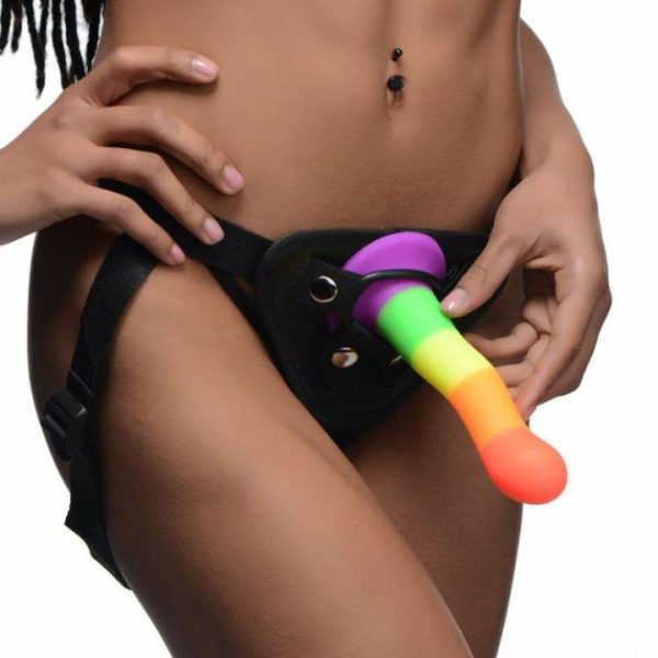 Strap On Dildos & Harnesses | Proud Rainbow Silicone Dildo with Harness