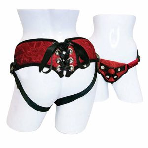 Strap On Dildos & Harnesses | SportSheets Red Lace With Satin Corsette Strap On