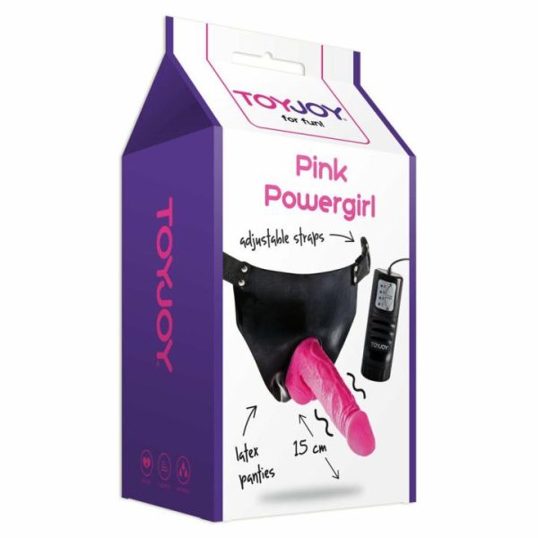 Strap On Dildos & Harnesses | Toy Joy Pink Powergirl Strap On Vibrating Dong