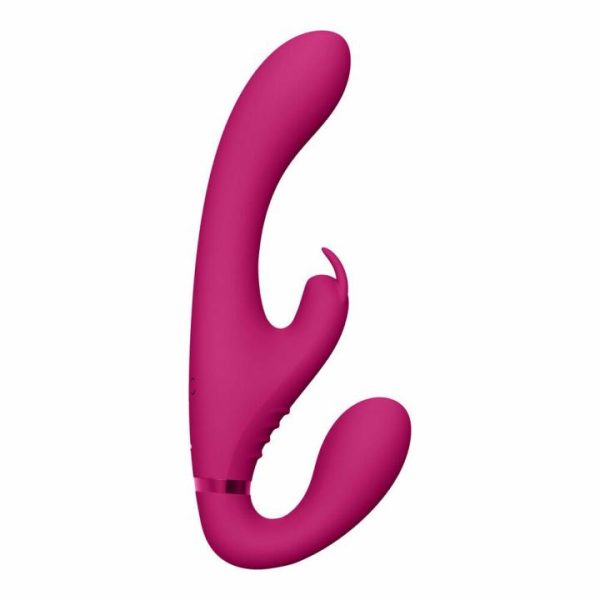 Strapless Strap On Dildos | Vive Suki Triple Action Strapless Strap On Vibrator Pink