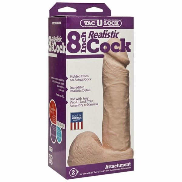 Realistic Dildos | VacULock 8 Inch Realistic Cock Attachment Flesh Pink